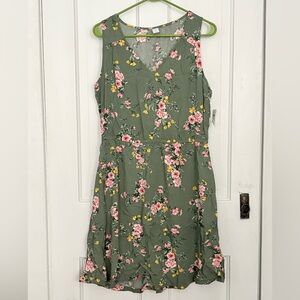 Old Navy Olive Green Floral V-Neck Midi Dress